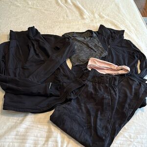 Lululemon bundle of 5 items sz 8 2 shirts, 1 tank, 1 pair camo joggers, ear band